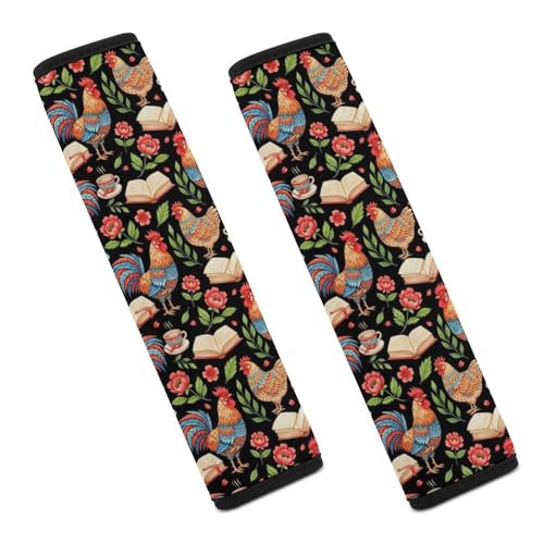 2 Pack Chicken Reading Book Chickens Rooster Hen Floral Seat Belt Cover Universal Fit Seat Belt Cushion for Kids, Stroller Pushchair High Chair, Neck and Shoulder Support - color: Pattern 665