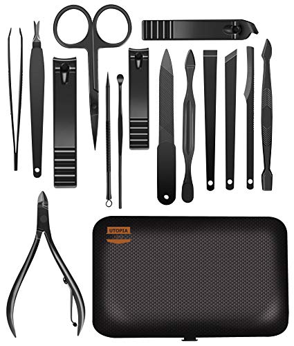Utopia Care Manicure Set Professional Nail Clippers Kit | 16 Pcs Manicure & Pedicure Nail Kit for Men Women with Fingernail & Toenail Clippers and Premium Travel Case - color: Black, size: Pack of 16