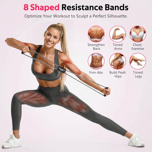 Figure 8 Resistance Bands with Handles, 3 Levels Latex Exercise Stretch Bands - color: Light Gray, Dark Gray, Black