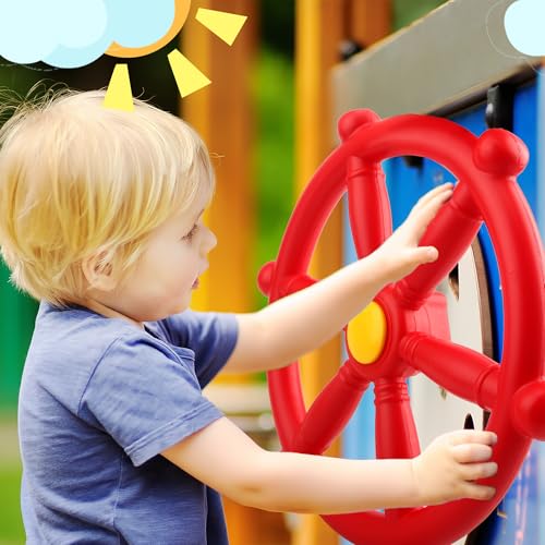 Playground Steering Wheel Plastic Pirate Ship Wheel Playground Swingset Steering Wheel Playset Accessories for Kids Outdoor Backyard Playhouse Treehouse (1, Red) - color: Red