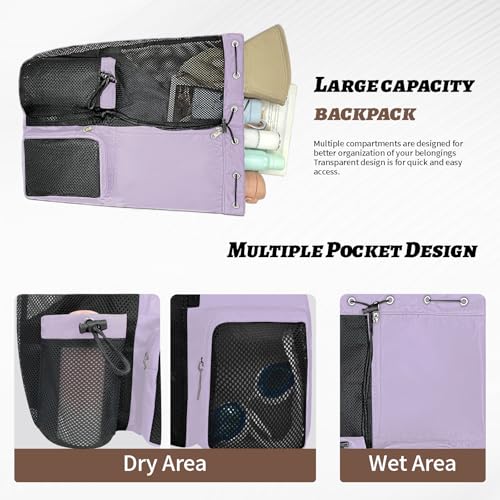 Beach Backpack with Wet Pocket Drawstring Mesh Beach Bag Waterproof Swimming Pool Backpack for Men and Women - color: Purple