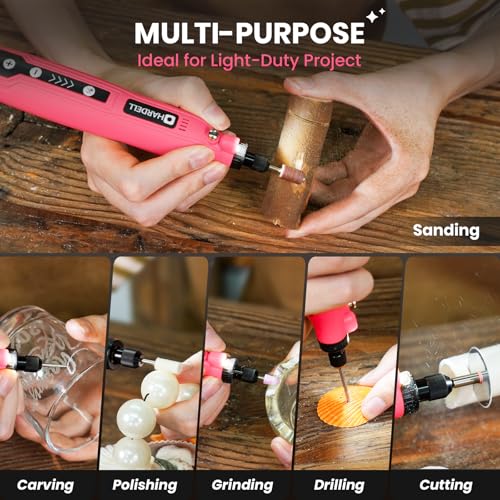 HARDELL Mini Cordless Rotary Tool, 4V 129pcs Rechargeable Rotary Tool Kit | USB Charging Multi-Purpose DIY Tool for Sanding, Polishing, Drilling, Engraving, Woodworking, Craft - style: Pink-129 accessories