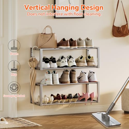 Homeiju Hanging Shoe Organizer,2 Pack Wall Mounted Shoe Rack Holds 12 Pairs,Space Saving Metal Wall Shoe Rack,Hanging Shoe Rack Shoe Holder for Small Space,Entryway,Closet,RV,Camper (Silver) - color: Silver