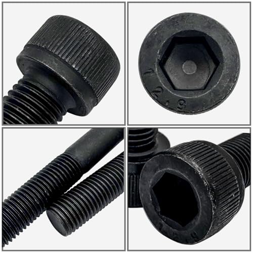 M10-1.25 x 60mm Socket Head Cap Screws Bolts,12.9 Grade Carbon Steel Hex Socket Cap Cup Fine Thread Screws Bolts,Black Oxide Finish(2Pcs) - size: M10-1.25 x 60mm