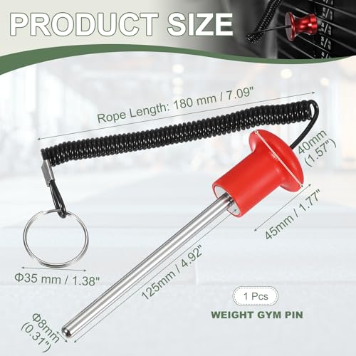 Gym Pin Weight Stack Pin Strength Training Lifting Equipment Replacement with Pull Rope Fitting for Club - color: Red, size: 0.3 x 4.9 Inch