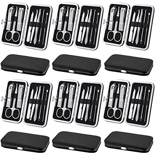 Geosar 12 Sets Manicure Set Nail Clippers Pedicure Kit 8 in 1 Grooming Stainless Steel Kits Nail Care Tools with Travel Case for Employee Coworker Teachers Nurse Gifts(Black) - color: Black