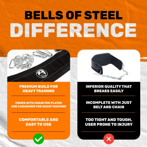 Belt Squat Belt [Bells of Steel] 5in Width for Weight Lifting, 12in Chain Length, Padded, Heavy Duty