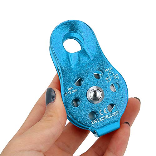 26KN Climbing Pulley, Fixed Plate Aluminum Alloy Rope Pulley Small Pulley System for Heavy Duty, Climbing, Zipline, Hauling Outdoor Activity - color: Blue