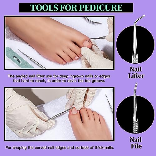 FANDAMEI Manicure and Pedicure Tools Kit, Manicure Kit, Nail Files 100/180, Nail Buffer Block, Nail Cuticle Nippers, Cuticle Pusher, Cuticle Peeler, Ingrown Toenail Tool, Toenail File, Purple - color: D-purple