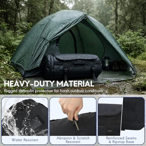 Haimont Heavy Duty Convertible Travel Duffel Backpack, Black, 90L | Shoe Compartment, Water-Resistant Tarpaulin, Wide U-Shaped Opening - color: Black, size: 90L