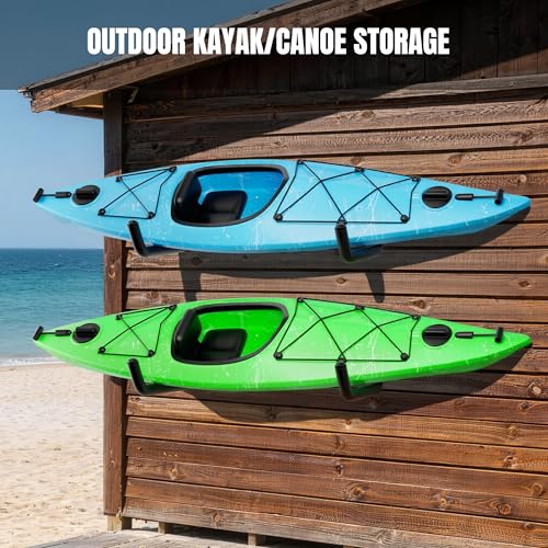 4 Pack Kayak Wall Mount Rack, Heavy Duty 120 LBS Garage Storage Hooks, 15 Inch Wide Utility Hangers for Canoe, SUP, Surfboard, Ladders, Lumber & Tools (Black) - size: 15"-4Pack-Wall Mount