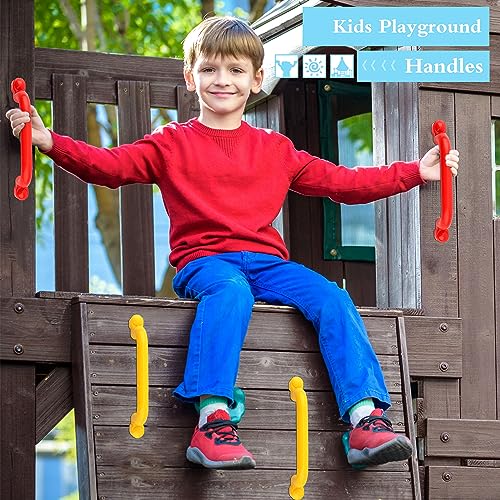 4 Pieces Kids Playground Safety Handles Playground Grab Handle Bars Playground Accessories Equipment for Kids Outdoor Playset Backyard Playhouse Tree House Jungle Gym (Yellow,Red) - color: Yellow, Red