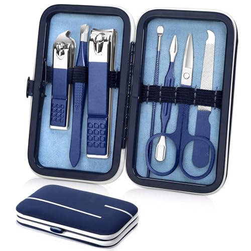 Aceoce Travel Manicure Set Pedicure Kit Nail Clippers Set Grooming Kit | Stainless Steel Nail Clippers Nail Tools with Travel Case Manicure Pedicure Set Professional Nail Care Kit Gifts for Men - color: Blue