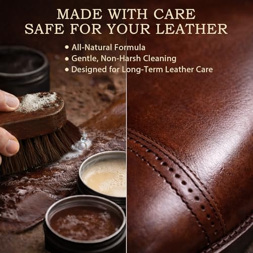 Shoe Care Kit – 16-in-1 Leather Shoe Polish, Cleaning & Conditioning Kit with Saddle Soap & Mink Oil – Black/Brown/Neutral Shoe Polish, 3 Horsehair Brushes – Premium Storage Bag – Gift for Men & Women