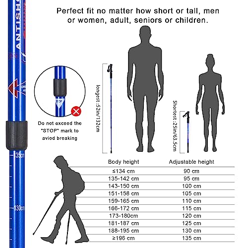 Aihoye Trekking Poles,Adjustable Shock Absorbing Hiking Walking Stick-2Pcs | Aviation aluminum,Collapsible, Lightweight, All-terrain walking poles, Carry bag included - color: blue