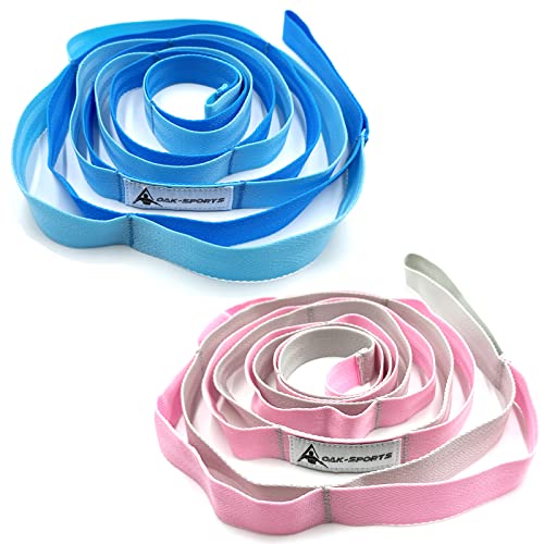 Stretching Strap Yoga Strap with Loops, Stretch Straps for Physical Therapy, Non-Elastic Exercise Strap for Pilates, Dance and Gymnastics with Workout Guide - color: Blue/Light Blue+Pink/Light Gray