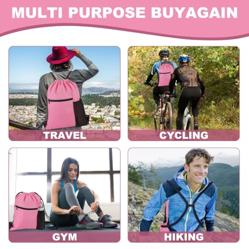 HOLYLUCK Men & Women Outdoor Sport Gym Sack Waterproof Drawstring Backpack Bag (Standard With Drawstring, Pink) - color: Pink, style: Standard With Drawstring