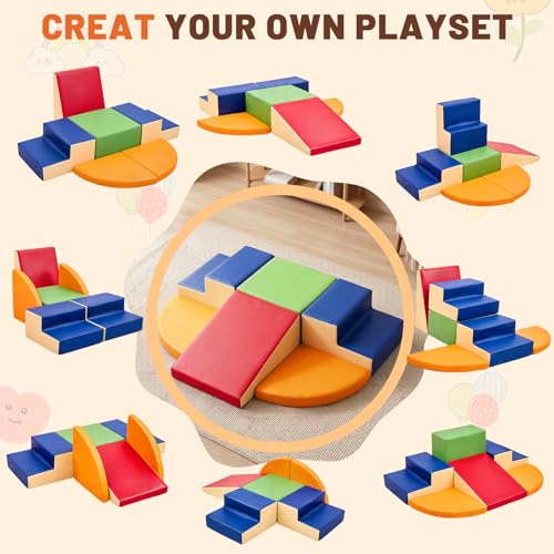 TODIBY 6-Piece Soft PU Leather Toddlers Climbing Toys (XL Size), Baby Foam Climbing Blocks, Extra Large Foam Play Gym Climber Structures for Toddler 3, Indoor Climb and Crawl Activity Play Set - style: XL Classic