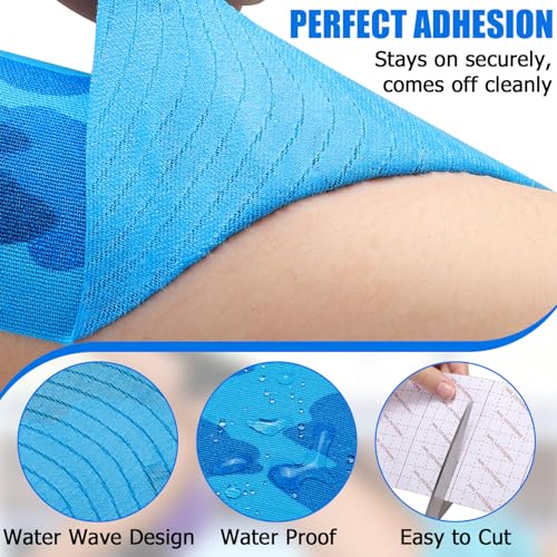 Wide Kinesiology Tape, 3 Pack, 4in x 5.5yd, Waterproof Blue Camo | Waterproof & Sweat-Resistant, Breathable Latex-Free Cotton, For Shoulder, Knee, Fit Sports, Workouts & Active Training - color: Blue 4in