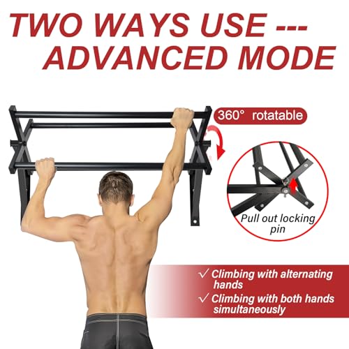 BESTHLS Wall Mounted Pull Up Bar and Dip Station, Heavy Duty Wall Mount Pull-up Chin Up Bar Multifunctional Home Gym Workout Indoor Exercise Equipment Support to 440 Lbs - style: Advanced Wall Mounted Style