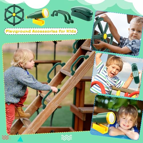 5 Pcs Kids Playground Accessories Outdoor Plastic Steering Wheel Safety Handle Phone Pirate Telescope Telephone for Child Backyard Tree House Playhouse Jungle Gym (Green Set 1) - color: Green Set 1
