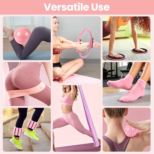 20PCS Pilates kit,Pilates Equipment Kit for Women with 13.5“Pilates Ring and Ball，Resistance Bands, Ankle Weights, Sliders & Grip Socks Accessories for Starter Home, Office & Travel