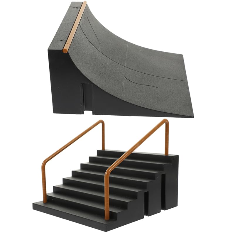 Fingerboard Skate Park Kit 2pcs, Finger Skateboard Ramps and Stairs with Handrails, Premium Mini Skateboard Obstacles Accessories for Finger Board Skill Training, Gift for Kids Ages 5+