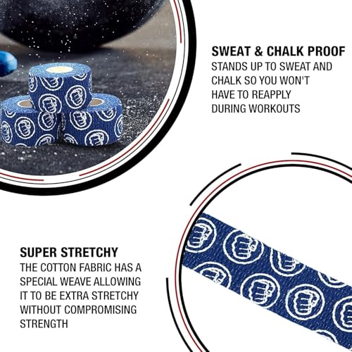 WOD Nation Flexible Hook-Grip Athletic Tape – Easy-Tear, Sweat-Proof Thumb & Finger Strips for Weightlifting - color: Blue