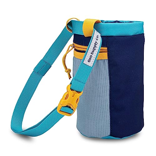 Oso Supply Co - Classic Chalk Bag for Rock Climbing, Bouldering Chalk Bag Bucket with Quick-Clip Belt, Zippered Pockets and Pouch - Perfect Indoor/Outdoor Rock Climbing Gear Equipment - color: Powder Blue & Yellow