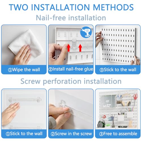 Plastic 15pcs Pegboard Wall Organizer Kit, 11x11, White | peg board storage system, modular kit for shop, shed and garage, wall mount board with accessories