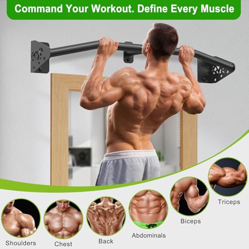 SELEWARE 32"/36" Wall Mount Pull Up Bar Joist Mount Chin Up Bar for Doorway | Heavy Duty Steel Construction Support 450 lb, w/Resistance Band Hooks, Fits 32"/36" Wall Studs for Home Gym Strength Training - size: B: 32" x 1.3" Dia Grip