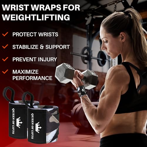 TECEUM Elastic Cotton Weightlifting Wrist Wraps with Thumb Loops, 1 Pair - color: Black Camo, style: 18" – Queen of Lifts