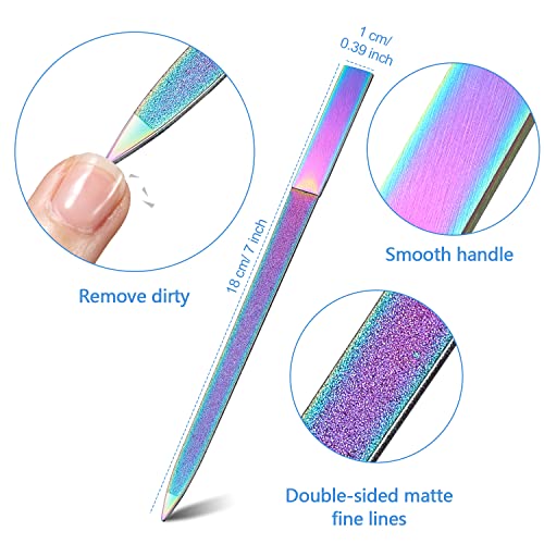 Mudder 6 Pcs Diamond Nail File Women Men Rainbow Stainless Steel Metal Nail File Buffer Double Side Emery Boards with Pointed Tip 7 Inch Multifunction Manicure Pedicure Care Tool Salon Home Travel Use