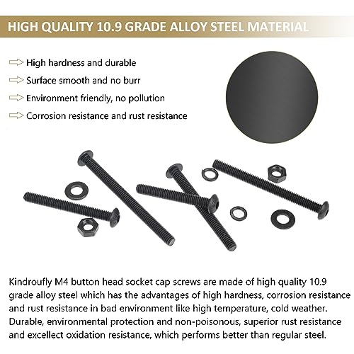 202 Pieces Black M4 x 30/35 /40/45 /50 mm Button Head Socket Cap Screws Nuts Washers Assortment Kit, 10.9 Grade Alloy Steel - size: M4 x 30/35/40/45/50mm, style: Button Head