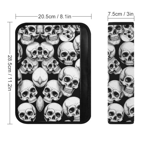 2PCS Skull Black and White Car Seat Straps Shoulder Pads Soft Padded Seat Belt Cushion for Adult Use, Car Seats Pushchair Strollers High Chair Pushchair, Anti-Slip Pad - color: Pattern 980