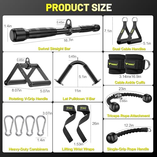 Cable Attachments for Gym, LAT Pulldown & Cable Machine Attachment Set: V-Shaped Bar, Rotating Straight Bar, V Rotation Handle, Nylon Tricep Rope, Ankle Straps & Handles, Home Gym - size: Short Bar Set