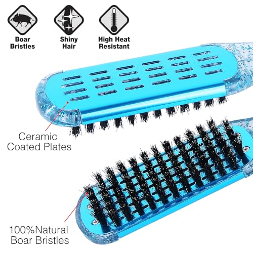 Boar Bristle Clamp Hair Brush, Ceramic Double Sided Brush Clamp Straightener,Detangling, and Styling Hair