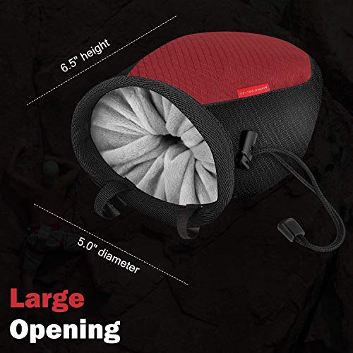 Rhino Valley Climbing Chalk Bag, No Leak Drawstring Chalk Bag with Adjustable Belt, Carabiner Clip and Zippered Pockets Chalk Bag for Rock Climbing, Cross Fit, Weight Lifting & More - color: Black/Red