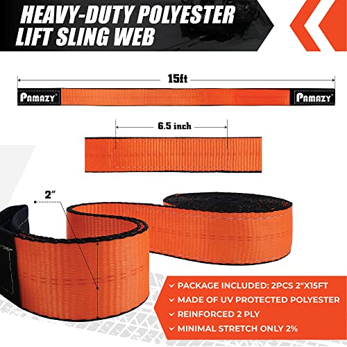 2”x15' Sturdy Lift Sling Strap, 18800lbs Heavy Duty Lifting Web Sling—2 PCS | Eye-Eye Nylon Strap for Hoist, 2-Ply Polyester Rigging Straps, Tree Saver Recovery Straps Web Sling Winch