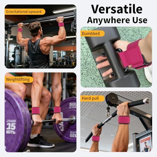GPANDAG Weight Lifting Hooks for Men and Women (Pair) | 330 LB Heavy Duty Gym Lifting Wrist Strap Hook for Deadlifts, Pull-Ups, Strength Training, 0.4inch Grip Weightlifting Hooks - color: Rose Red