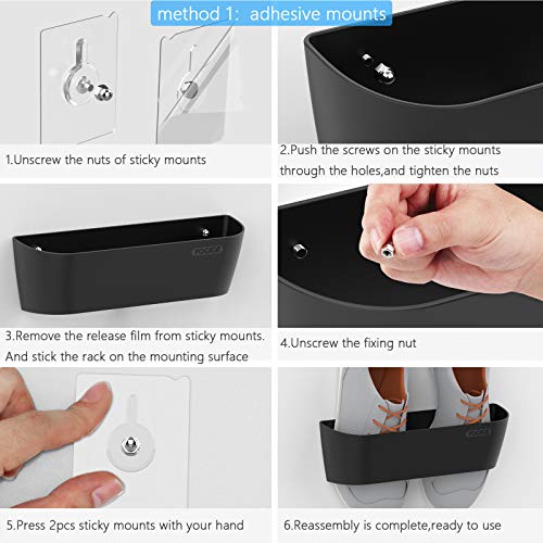 Wall Mounted Shoes Rack 2Pack with Sticky Hanging Strips, Plastic Shoes Holder Storage Organizer,Door Shoe Hangers (SM03-Black-2) - color: SM03-Black-2