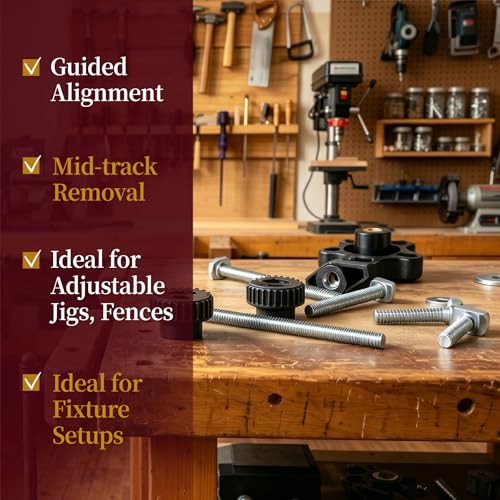 O'SKOOL T Track Bolts Drop-in Hardware Kit 60PCS, 1/4"-20 Thread T-Slot Bolts with Knobs and Washers, T Track Accessories for Woodworking Jigs and Fixtures, HWR007 - style: Drop-In Hardware Kit, Set of 60