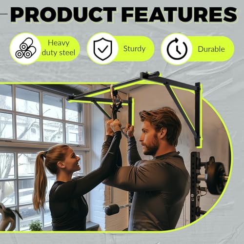 ECOTRIC 46'' Wall Mounted Pull Up Bar Chin up Bar Doorway Exercise Bar | Upper Body Gym Workout Bar Heavy Duty Training Fitness Home Heavy Duty 500lbs