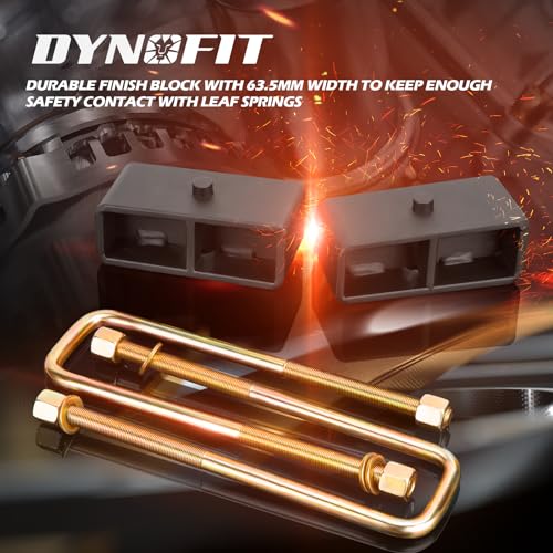 dynofit 2" Rear Lift Block Compatible with Chevy Silverado 1500 Sierra 1500 2007-2024, 2 inch Leveling Lift Blocks and Square Leaf Spring Ubolt Set Compatible with Chevy GMC Pickup Suspension - size: 2inch rear