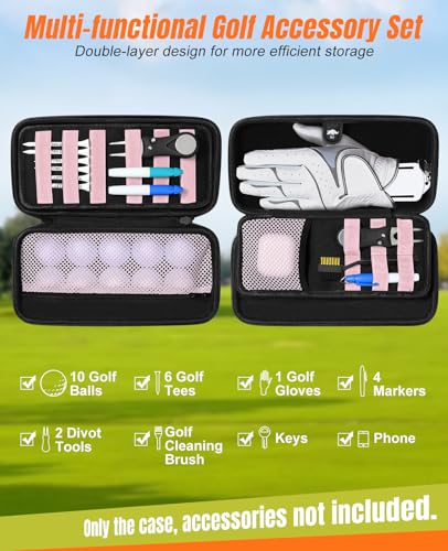 Rhino Valley Golf Glove Holder Case, Golf Accessories Organizer Bag with Glove Shaper for Phone, Gloves, Balls, Tees, Markers, Divot & Repair Tools, Gifts for Golfers Men Women - style: Golf Glove Case- White