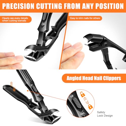 Toenail Clippers for Seniors Thick Toenails, 2026 Large Angled Nail Clippers for Men Thick Nails with Catcher, Heavy Duty Nail Cutter Long Handle Sharp Fingernail Clipper Gifts for Men Women Adults - style: Black Angled Head Nail Clippers