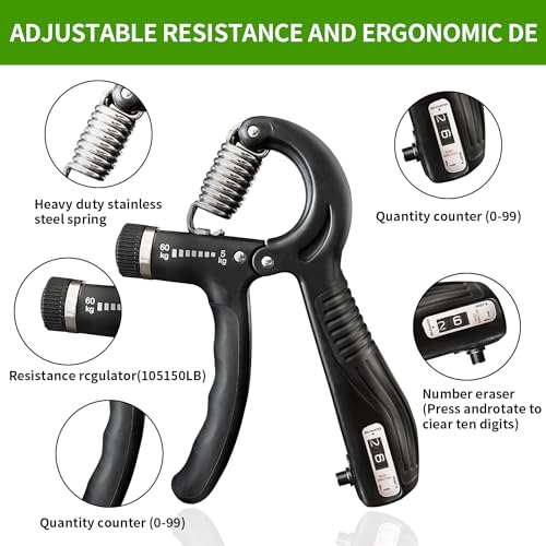 Hand Grip Strengthener,Grip Strength Trainer,22-132 Lbs Adjustable Resistance Forearm Exerciser Workout for Rehabilitation Athletes Climbers Musicians - color: black 7 pack
