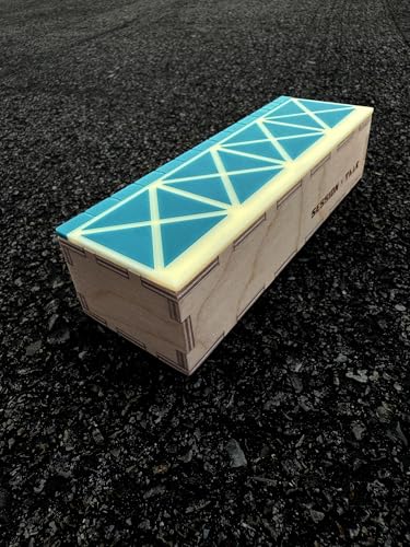 Teak Tuning x Session Wooden Fingerboard Ramp, Shred Ledge Grind Box, Baltic Birch Wood, Acrylic Mosaic in Teal and Cream, 9x3x2.25 Inches