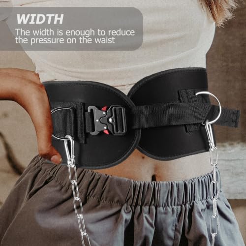 Black Fitness Dipping Belt with Metal Chain for Weightlifting, Creative Design Waist Belt to Reduce Waist Pressure, for Indoor Fitness and Physical Exercise