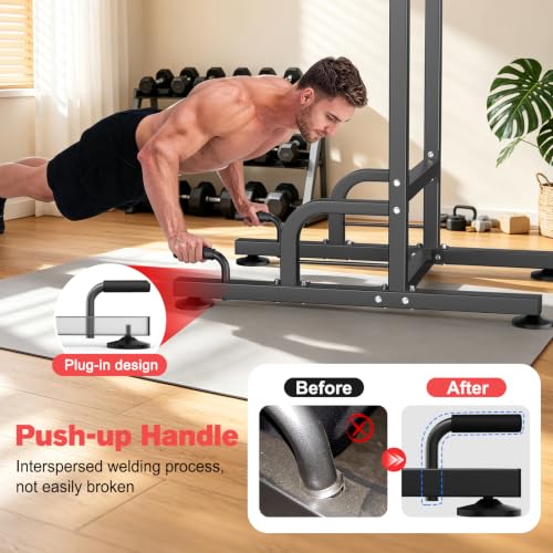 RELIFE REBUILD YOUR LIFE Power Tower Pull Up Bar Station Workout Dip Station for Home Gym Strength Training Fitness Equipment - color: Black